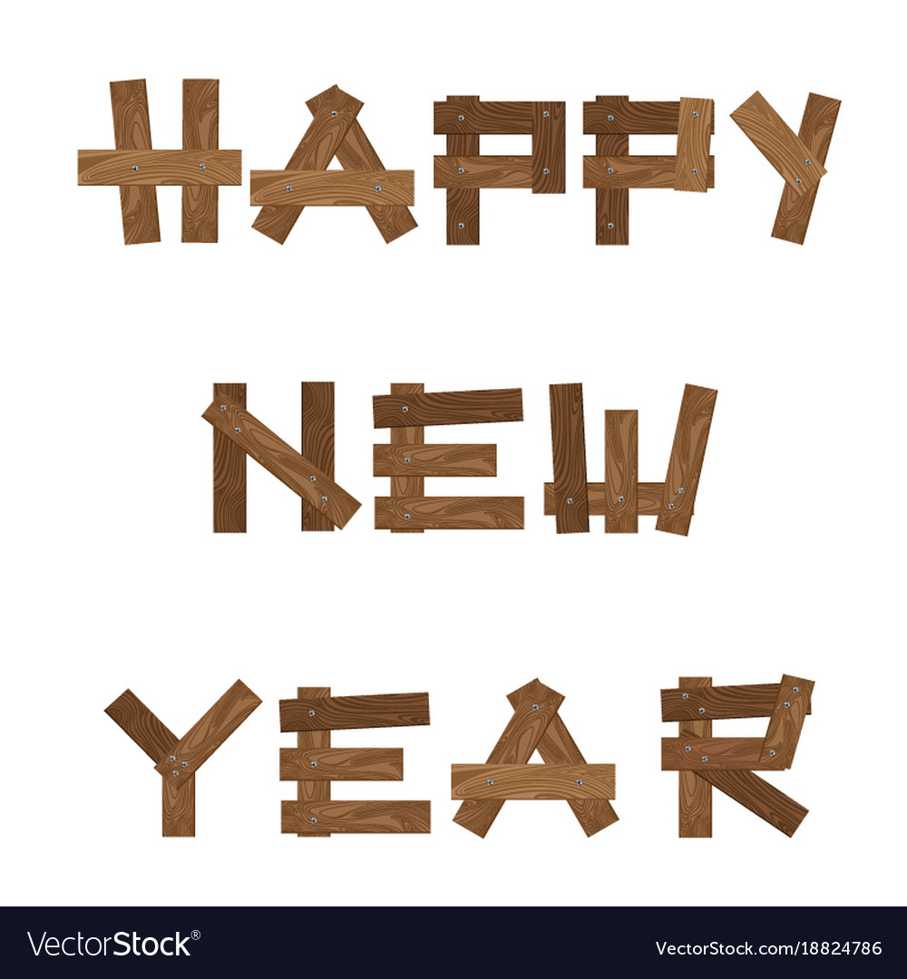 Brown wooden sign happy new year isolated