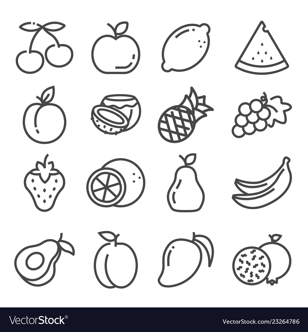 Set of outline fruit icons isolated Royalty Free Vector