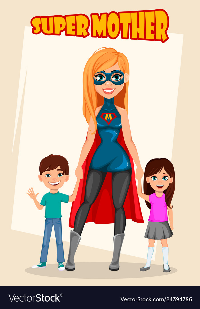 Woman in superhero costume super mother