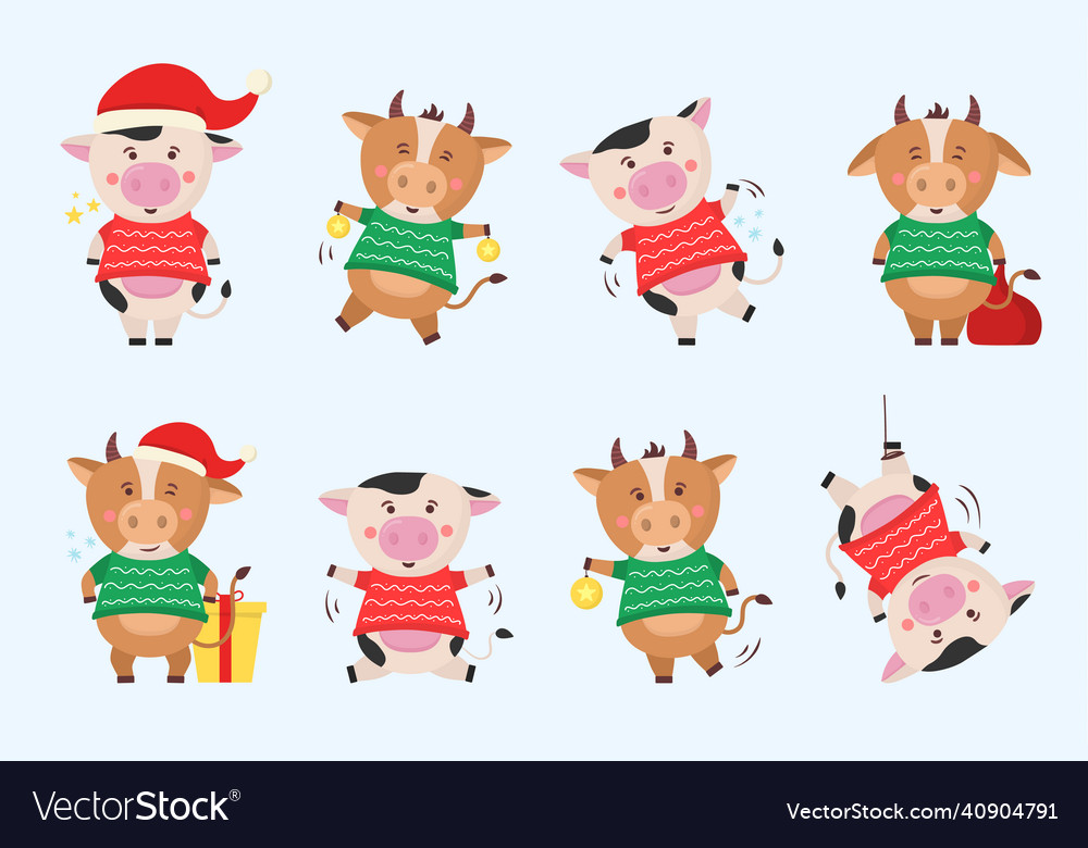Color bulls chinese new year 2021 cow with horns vector image Color bulls chinese new year 2021 cow with horns