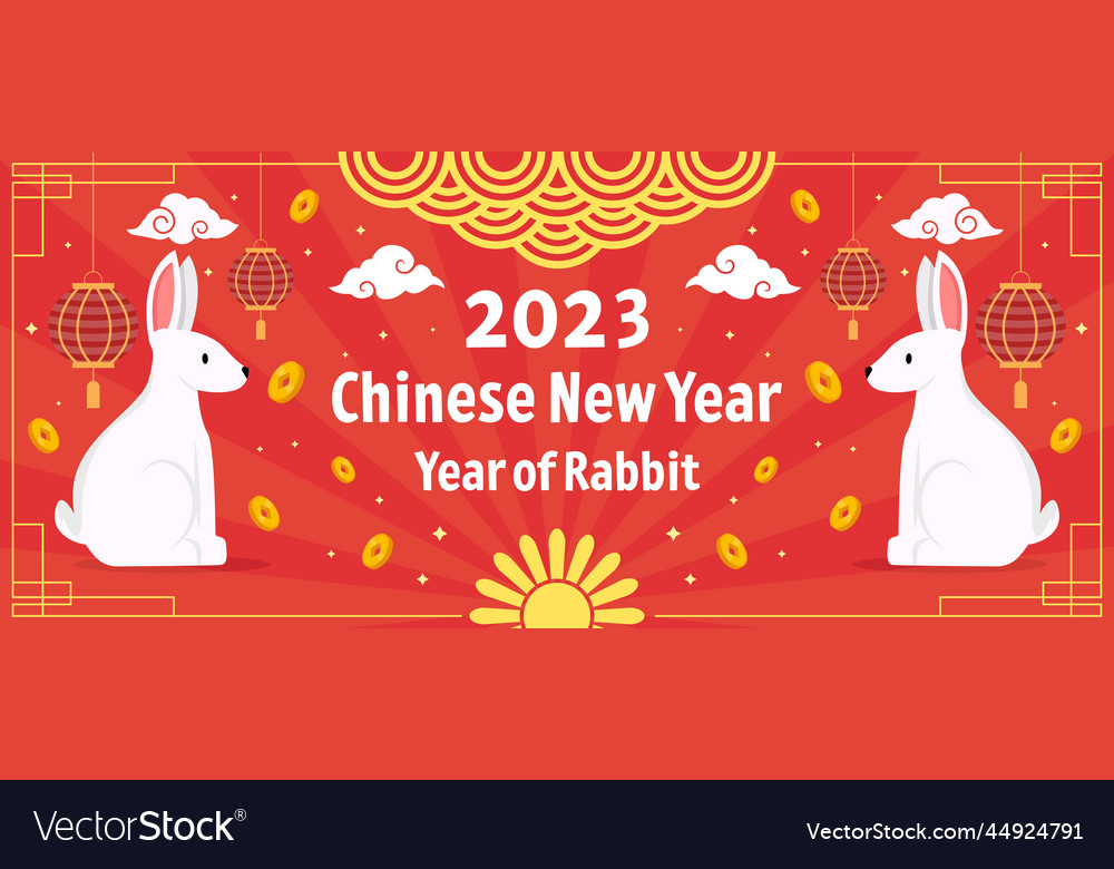 Flat chinese new year 2023 year of rabbit Vector Image