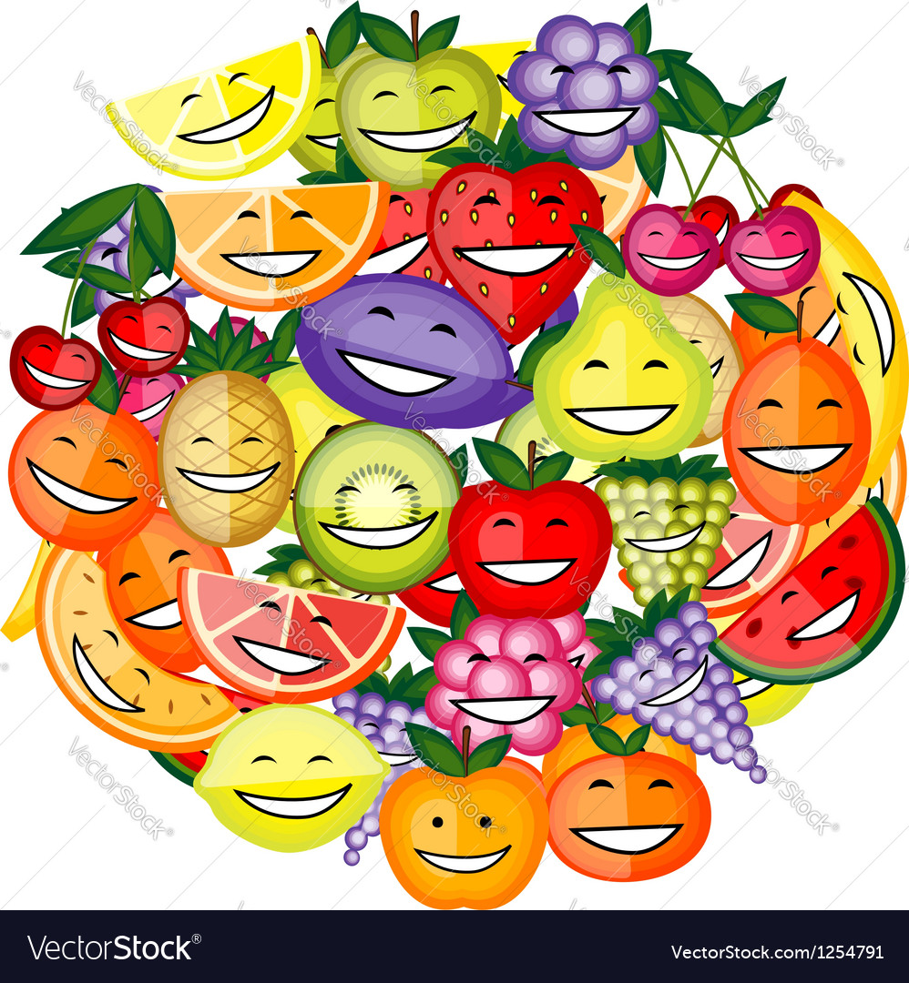 Funny fruit characters smiling together for your