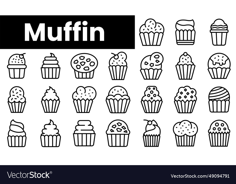 Set of outline muffin icons