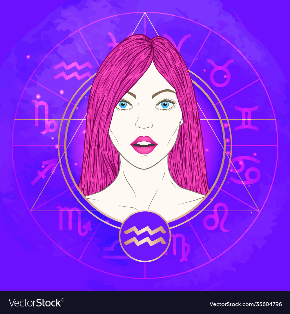 Aquarius zodiac sign and portrait Royalty Free Vector Image