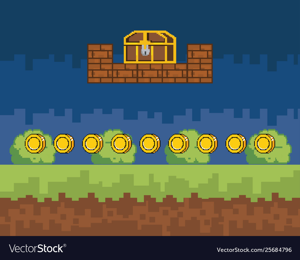 Arcade game world and pixel scene design
