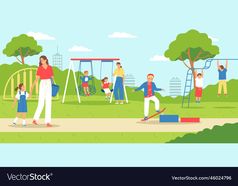 Children parents playground composition Royalty Free Vector