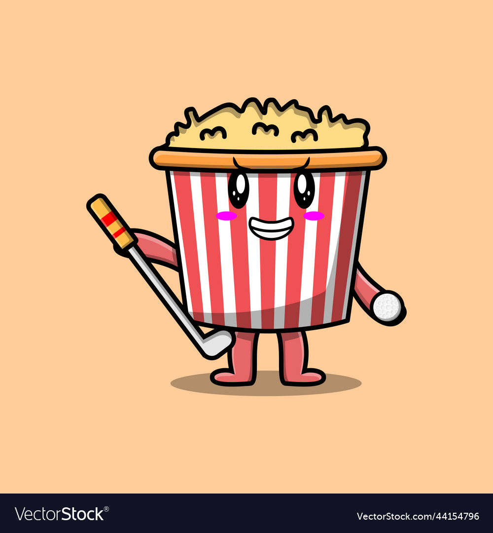 Cute cartoon popcorn character playing golf Vector Image Cute cartoon popcorn character playing golf Vector Image
