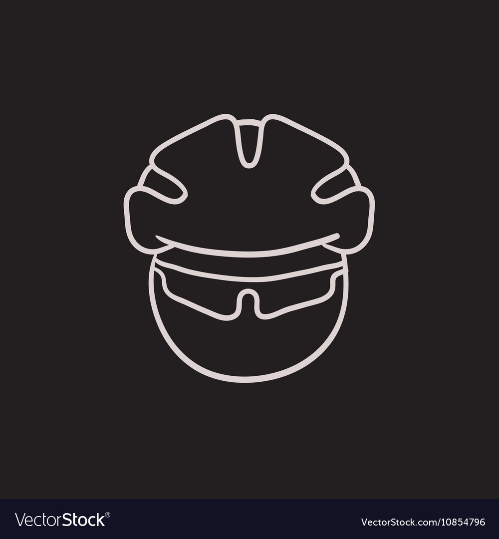 Man in bicycle helmet and glasses sketch icon