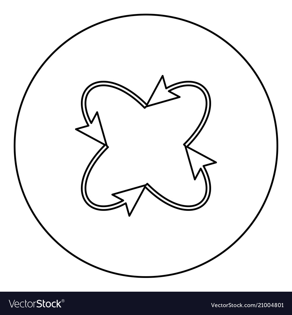 Four arrows in loop and from center black icon vector image Four arrows in loop and from center black icon