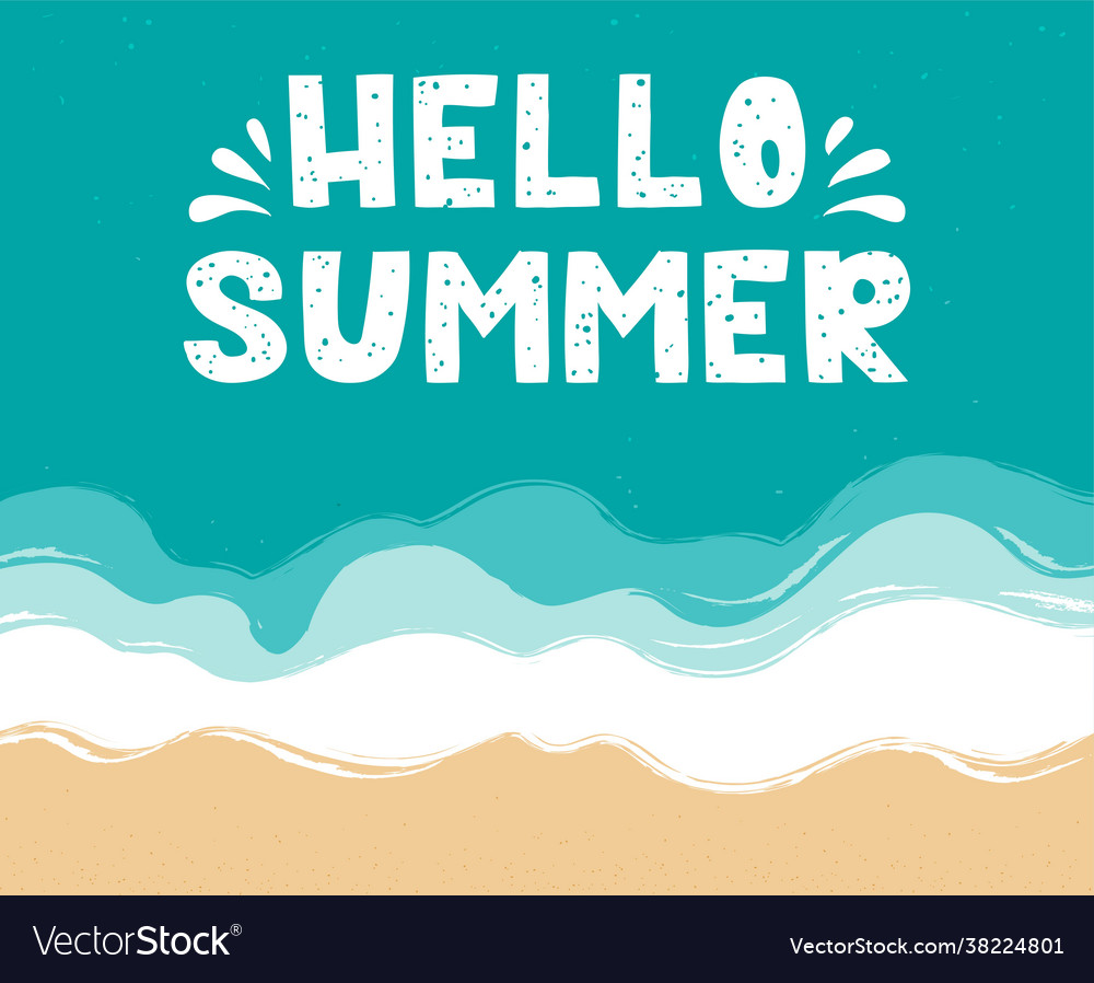 Hello summer - lettering on sea surface beach