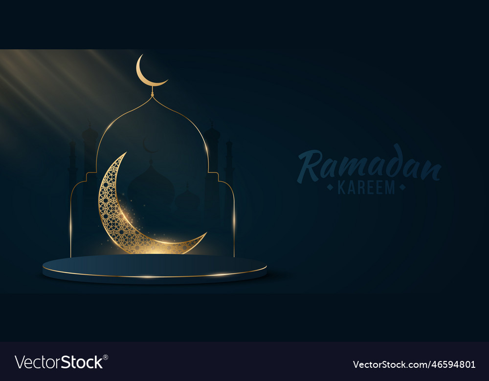 Islamic podium for ramadan kareem golden month Vector Image