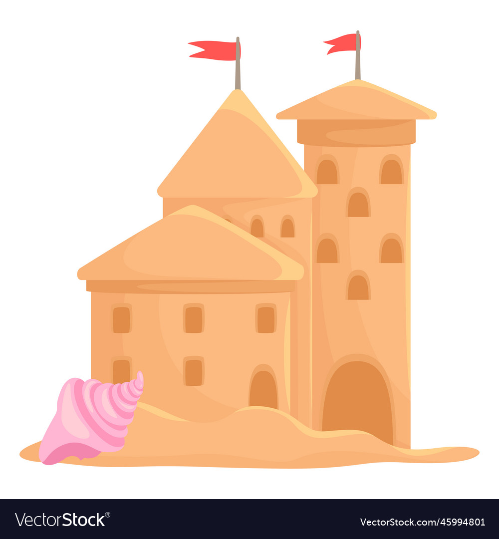 Sand castle fortress building red flags Royalty Free Vector