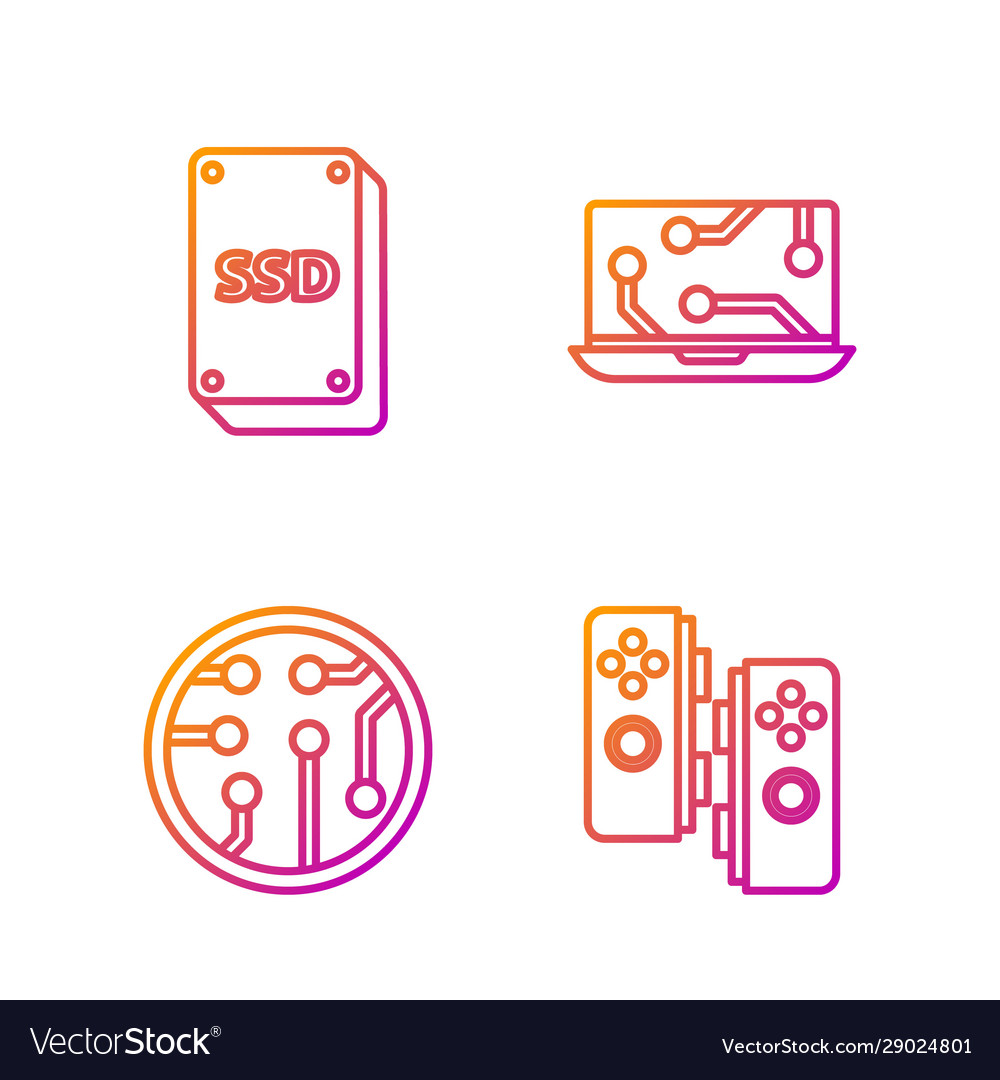 Set line gamepad processor ssd card and laptop vector image Set line gamepad processor ssd card and laptop