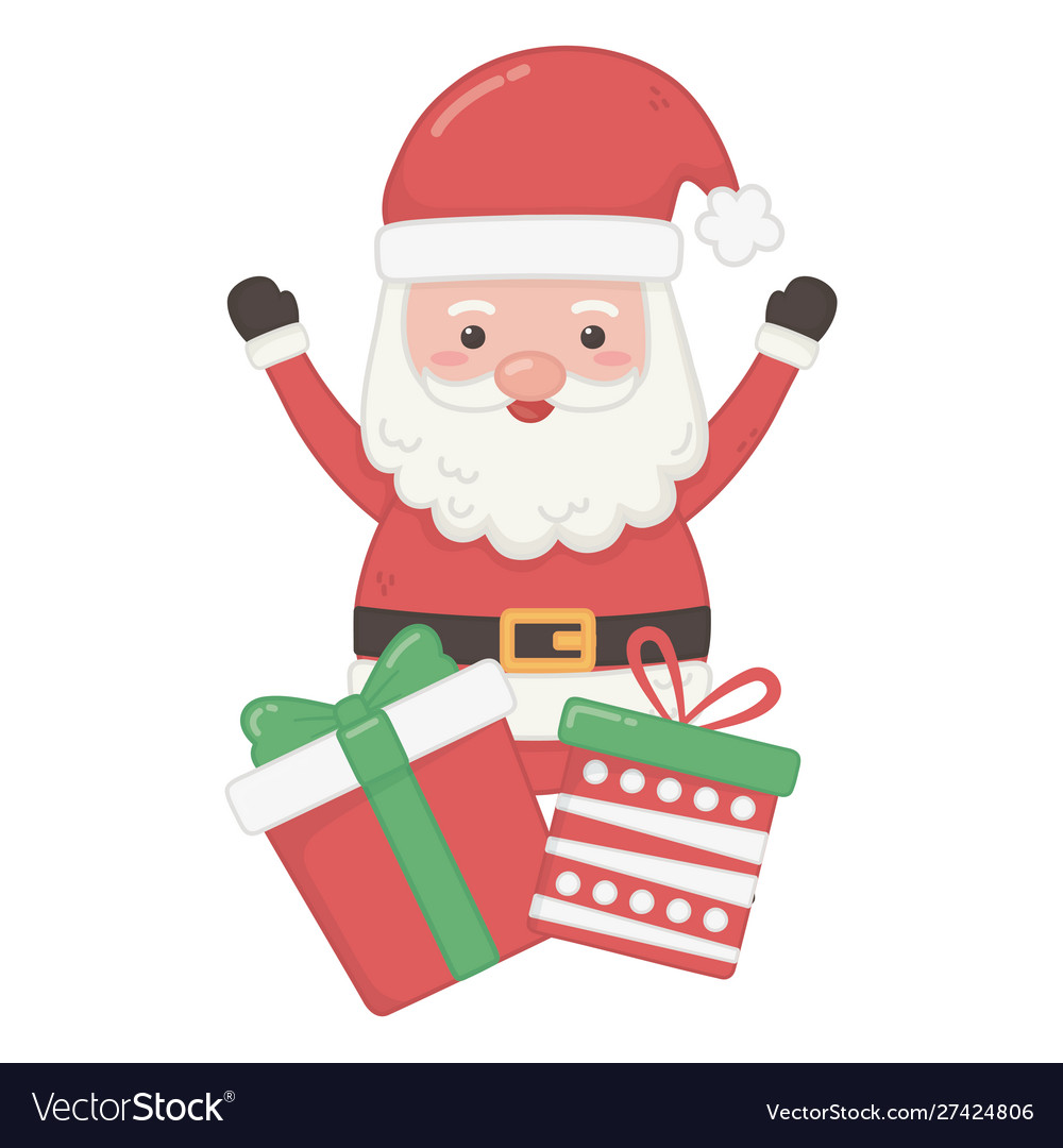 Santa hands up and gifts decoration merry Vector Image