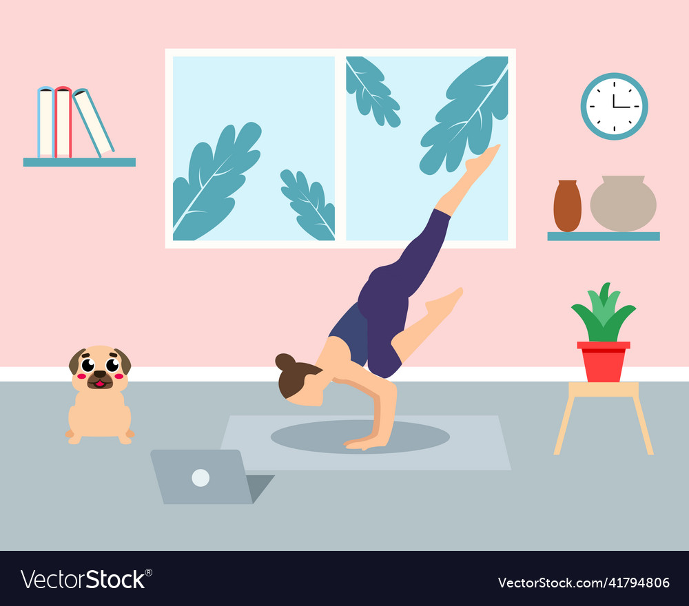 Woman practicing yoga exercise on the mat at home Vector Image