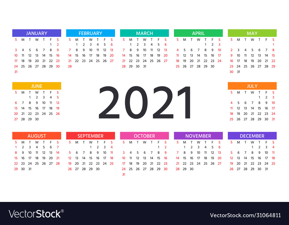 2021 calendar template year planner Royalty Free Vector