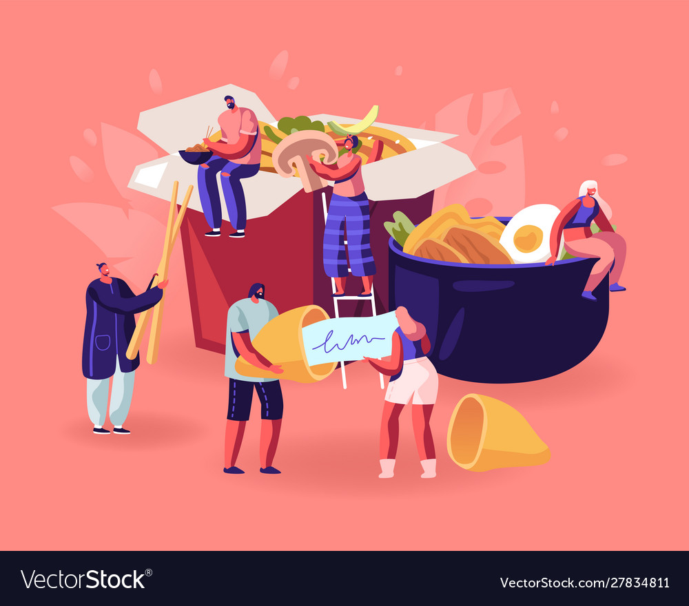 Chinese food concept male and female characters vector image Chinese food concept male and female characters