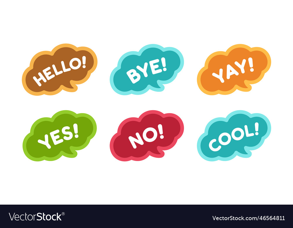 Cute speech bubble with short phrases hello bye