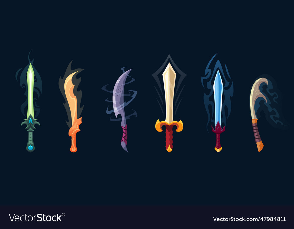 Fantasy mystical swords blades set cartoon Vector Image