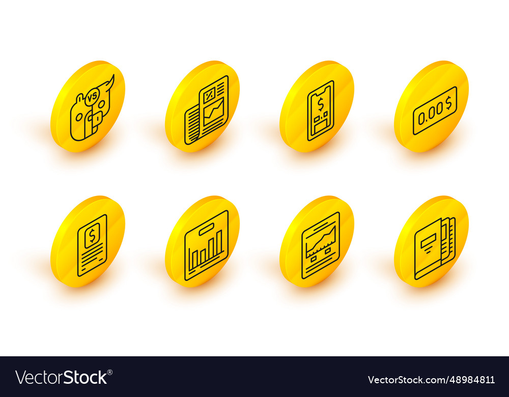 Set line office folders website with growth graph vector image Set line office folders website with growth graph