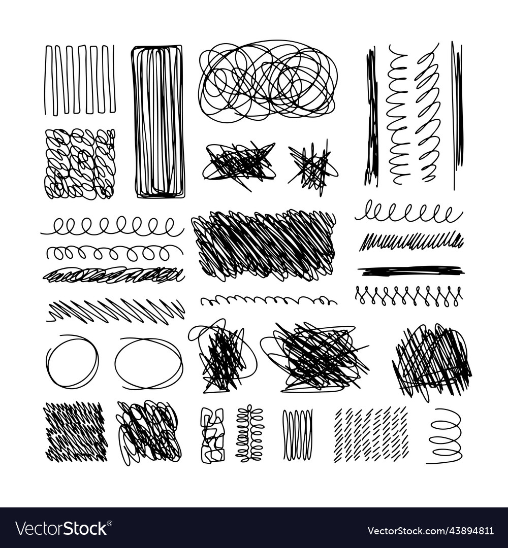 Set of hand drawn ink pen scribbles Royalty Free Vector