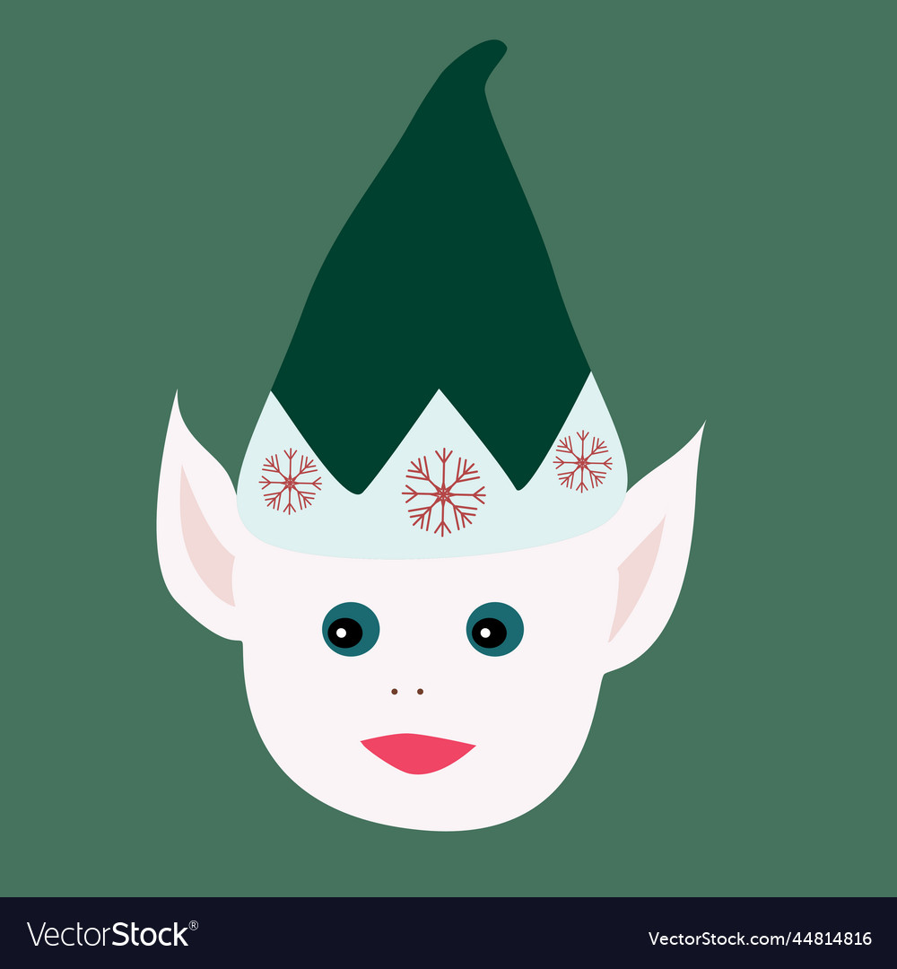 Christmas card with cute gnome on green flat