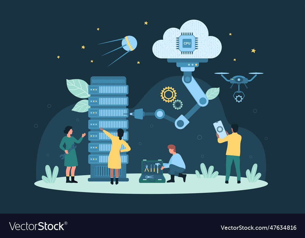 Cloud Server Automatisierungsprozess intelligentes System vector image Cloud Server Automatisierungsprozess intelligentes System