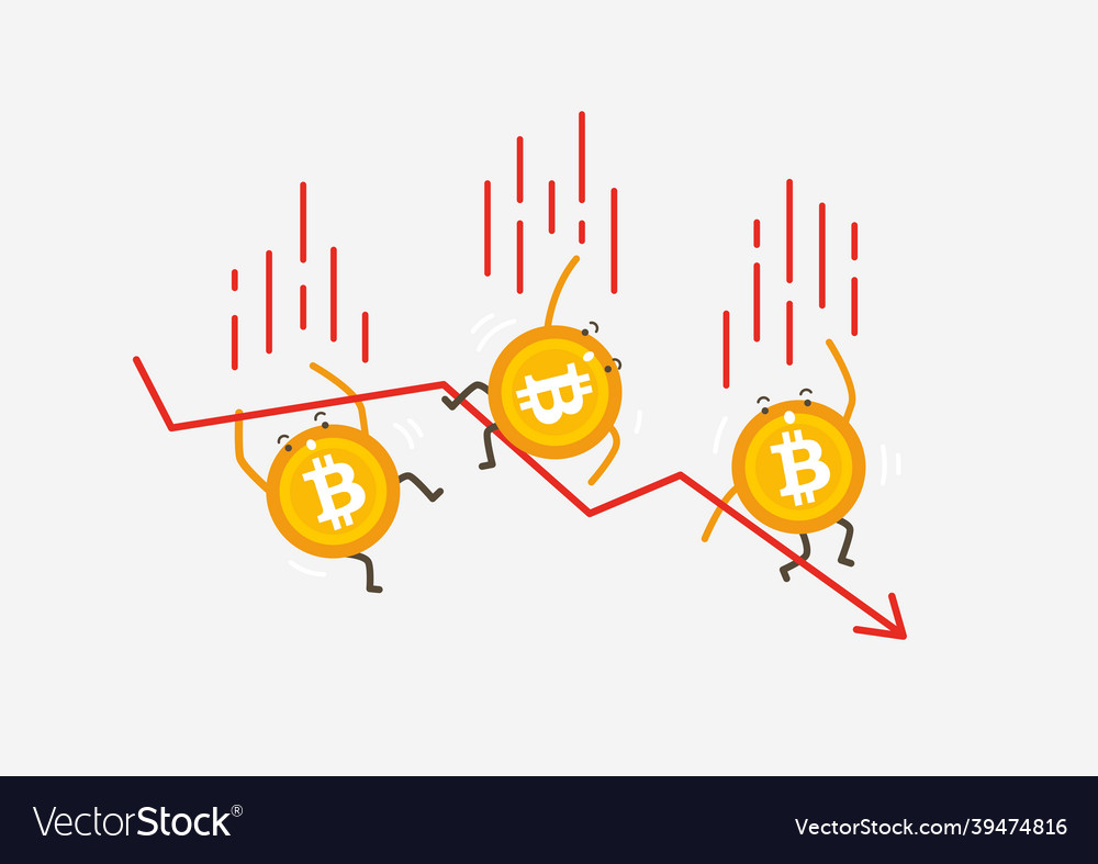 Fallen von Bitcoin Münzen Kryptowährung Cartoon