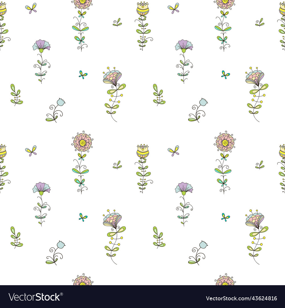 Flowers doodle seamless pattern