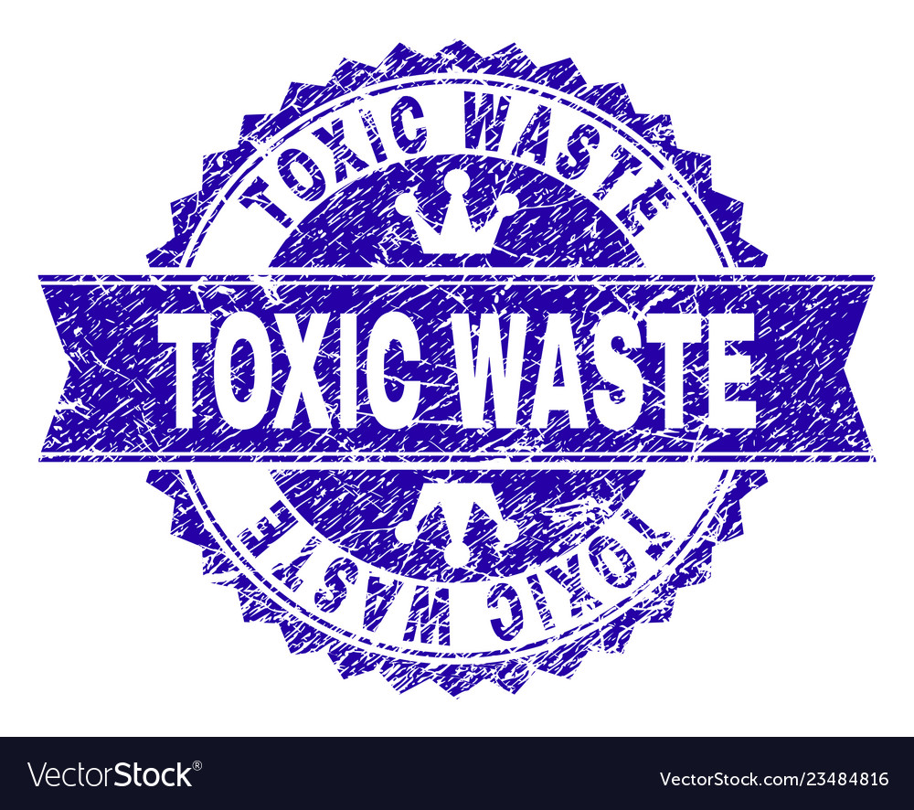 Grunge textured toxic waste stamp seal with ribbon