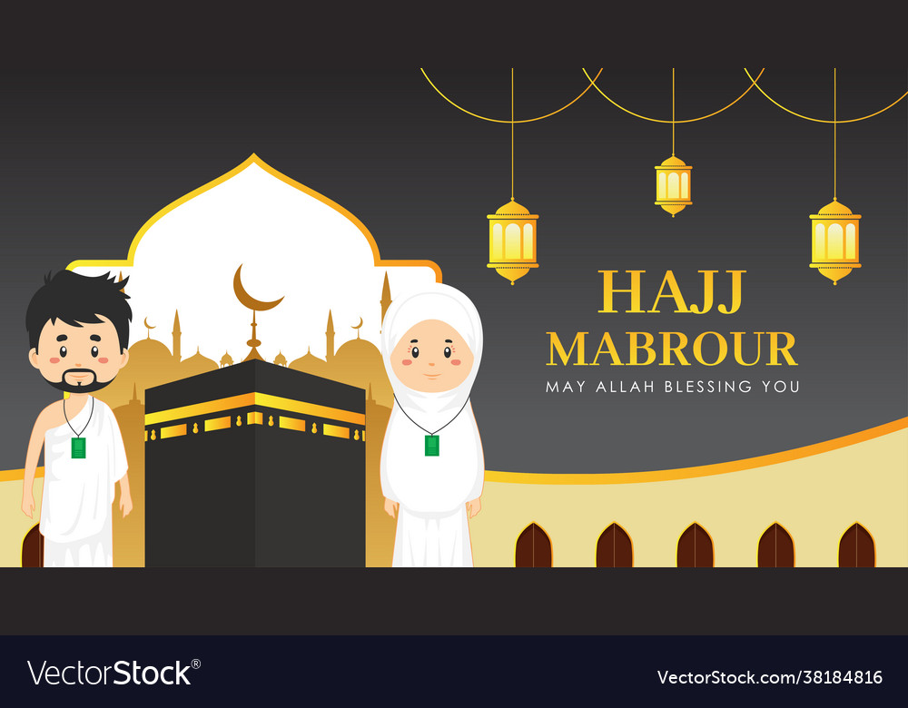 Hajj mabrour greeting card with character