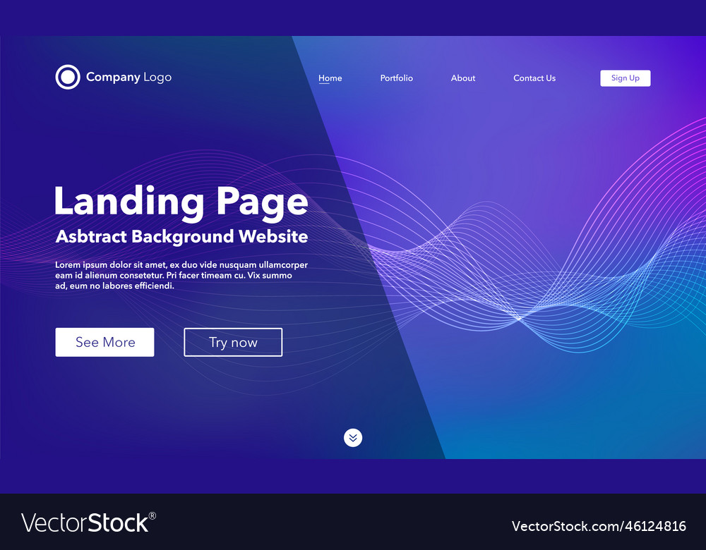 Landing page abstract wave background website vector image Landing page abstract wave background website