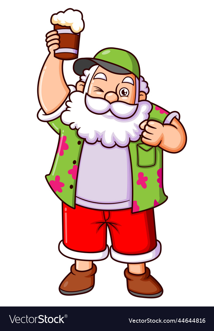 Old santa claus is doing the party with root Vector Image
