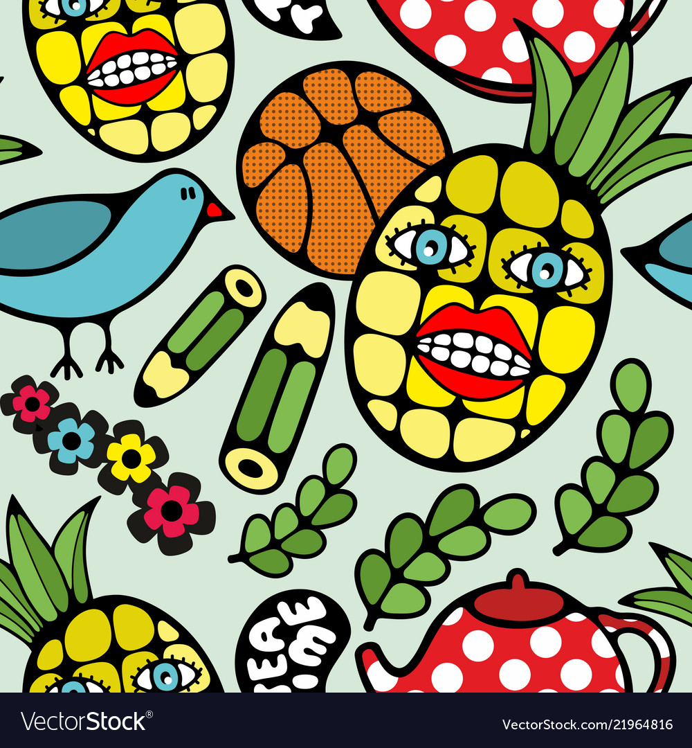Seamless pattern with cartoon characters vector image Seamless pattern with cartoon characters