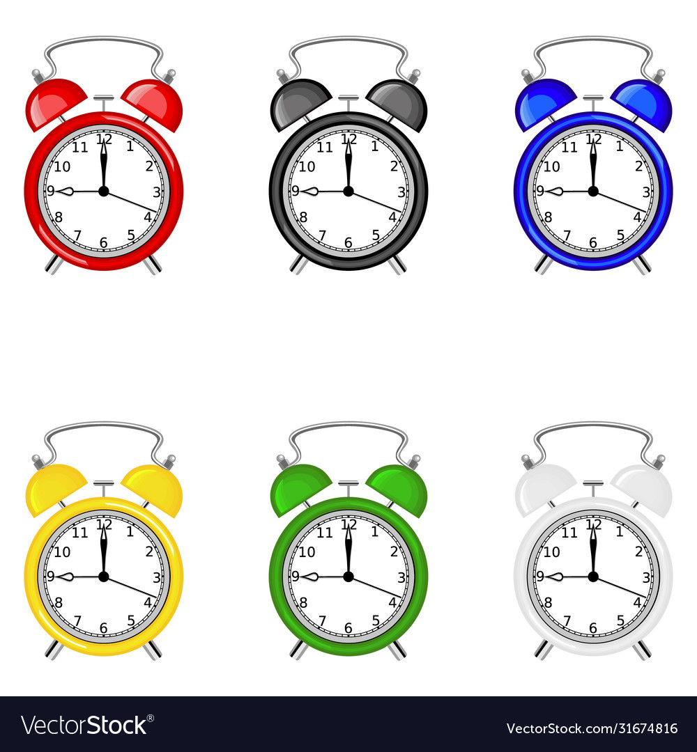 Set isolated colorful alarm clocks