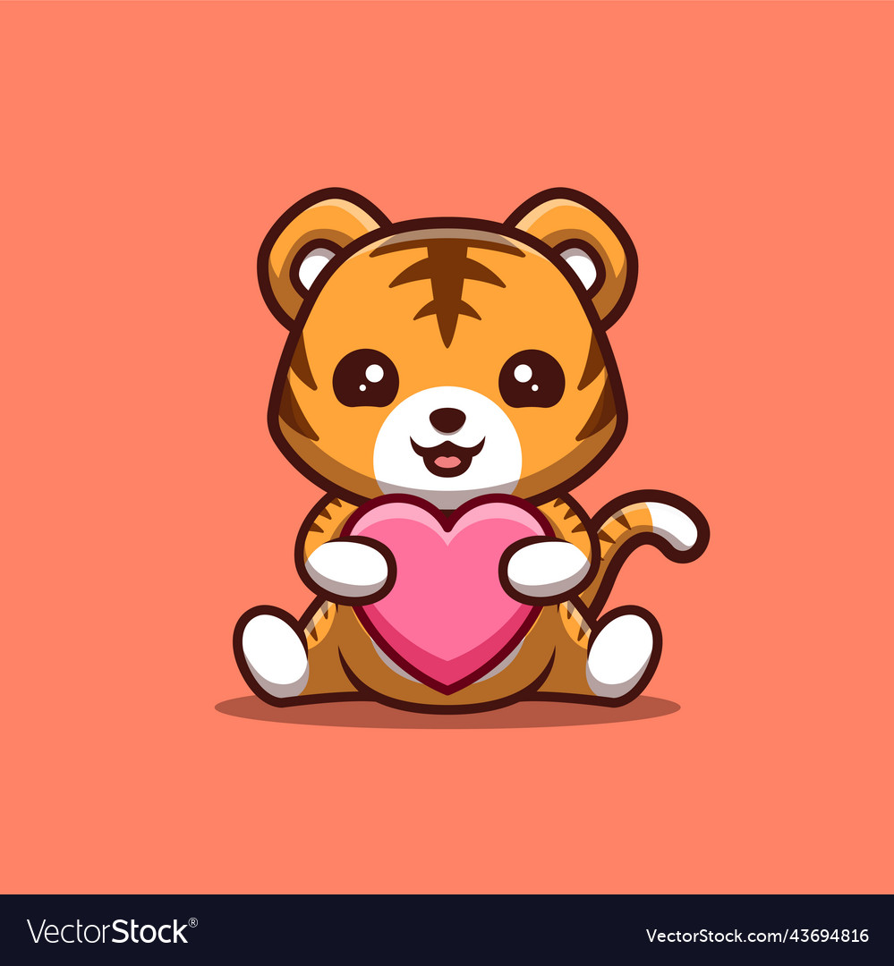 Tiger sitting love cute creative kawaii cartoon Vector Image