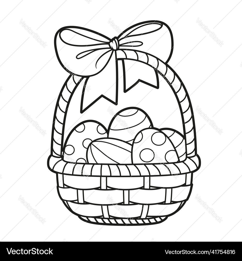 Wicker basket with easter eggs outlined Royalty Free Vector