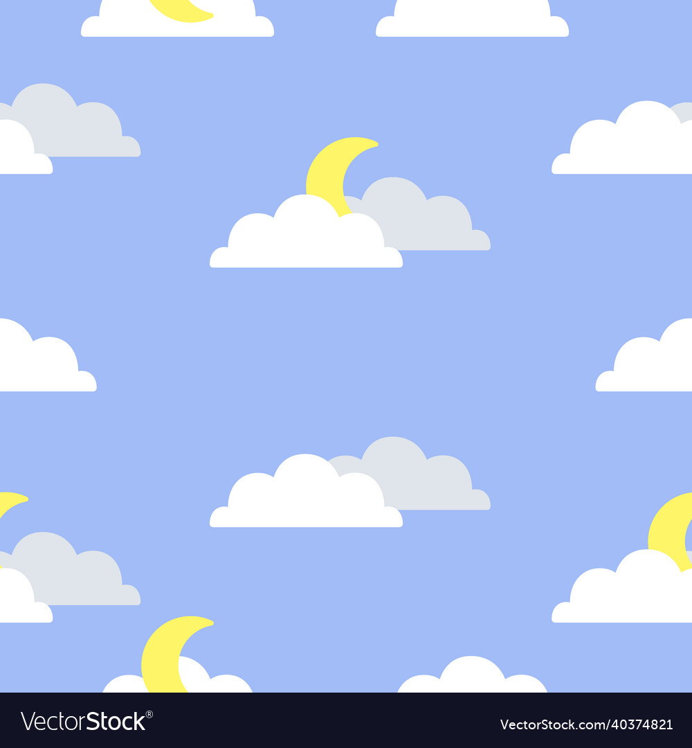 Clouds and moon flat seamless pattern background Vector Image