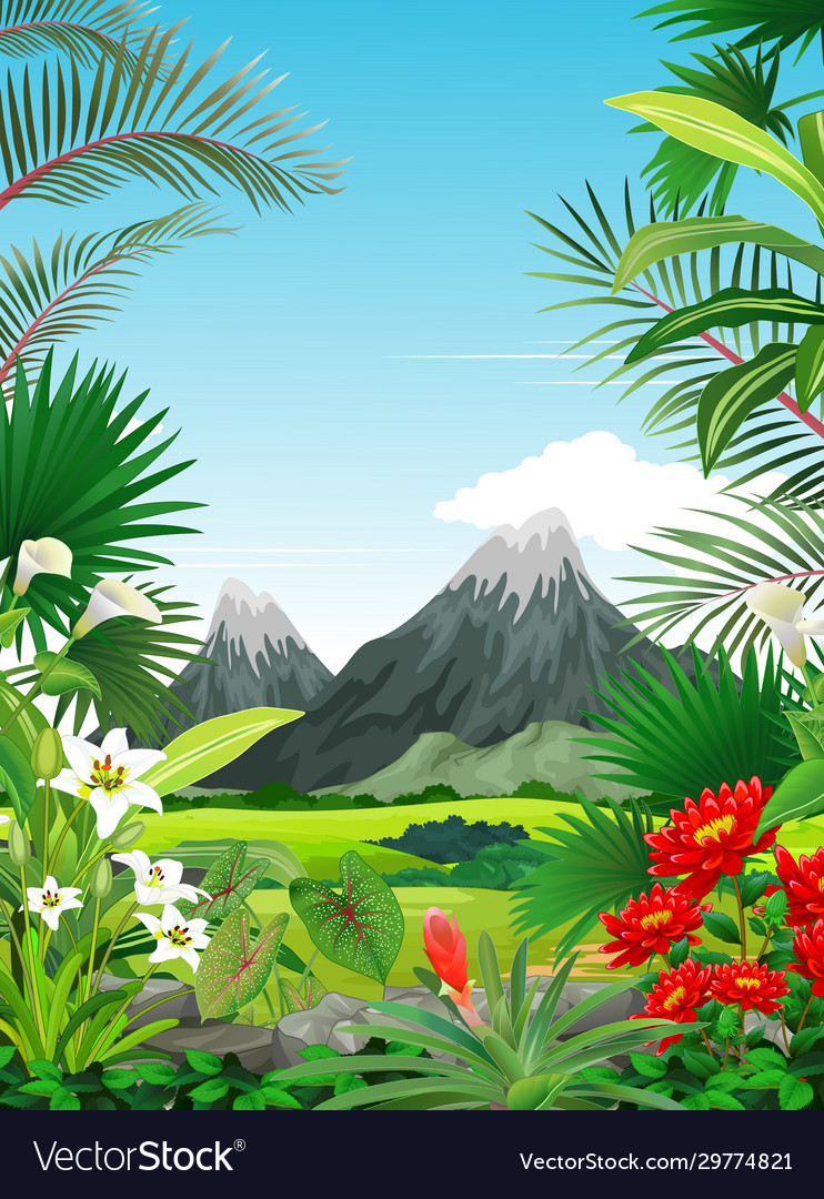 Cool landscape forest view with grass field Vector Image