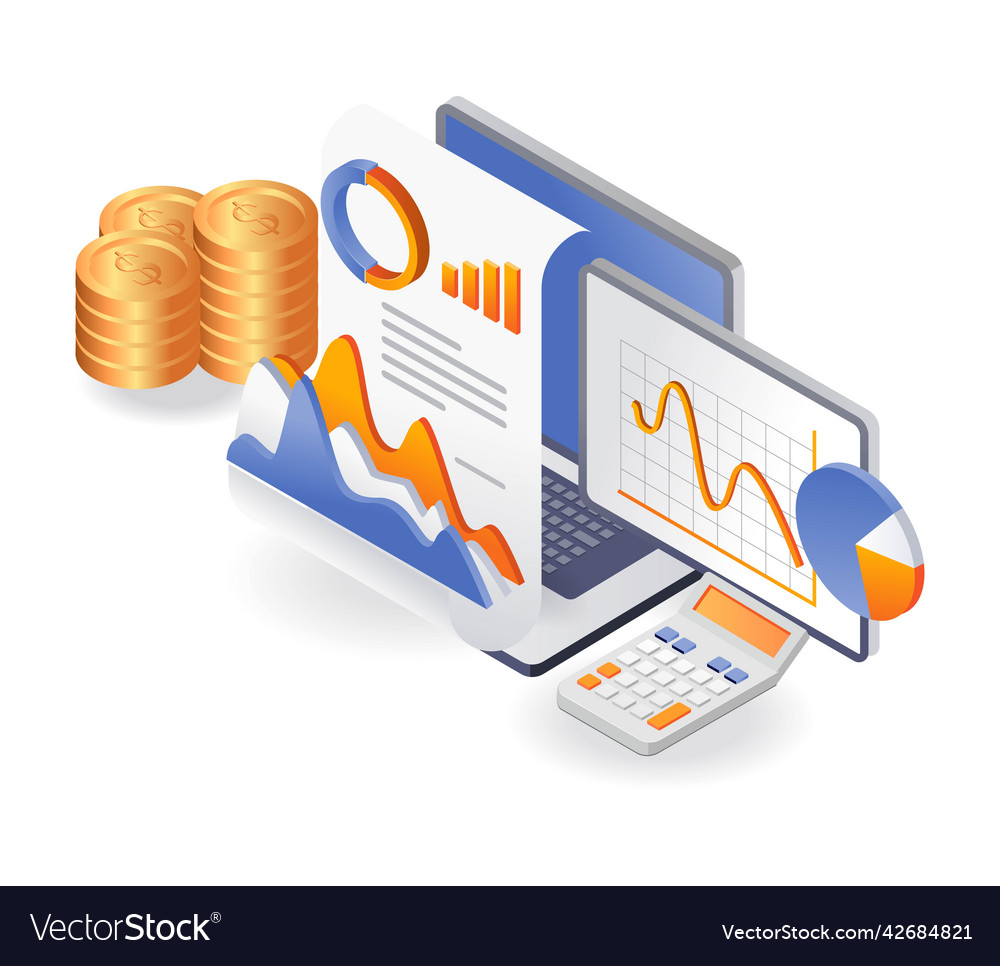 Flat isometric concept computer data analysis vector image Flat isometric concept computer data analysis