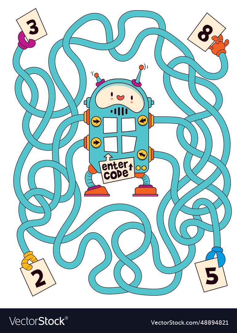 Logic game for kids with cute robot maze Vector Image
