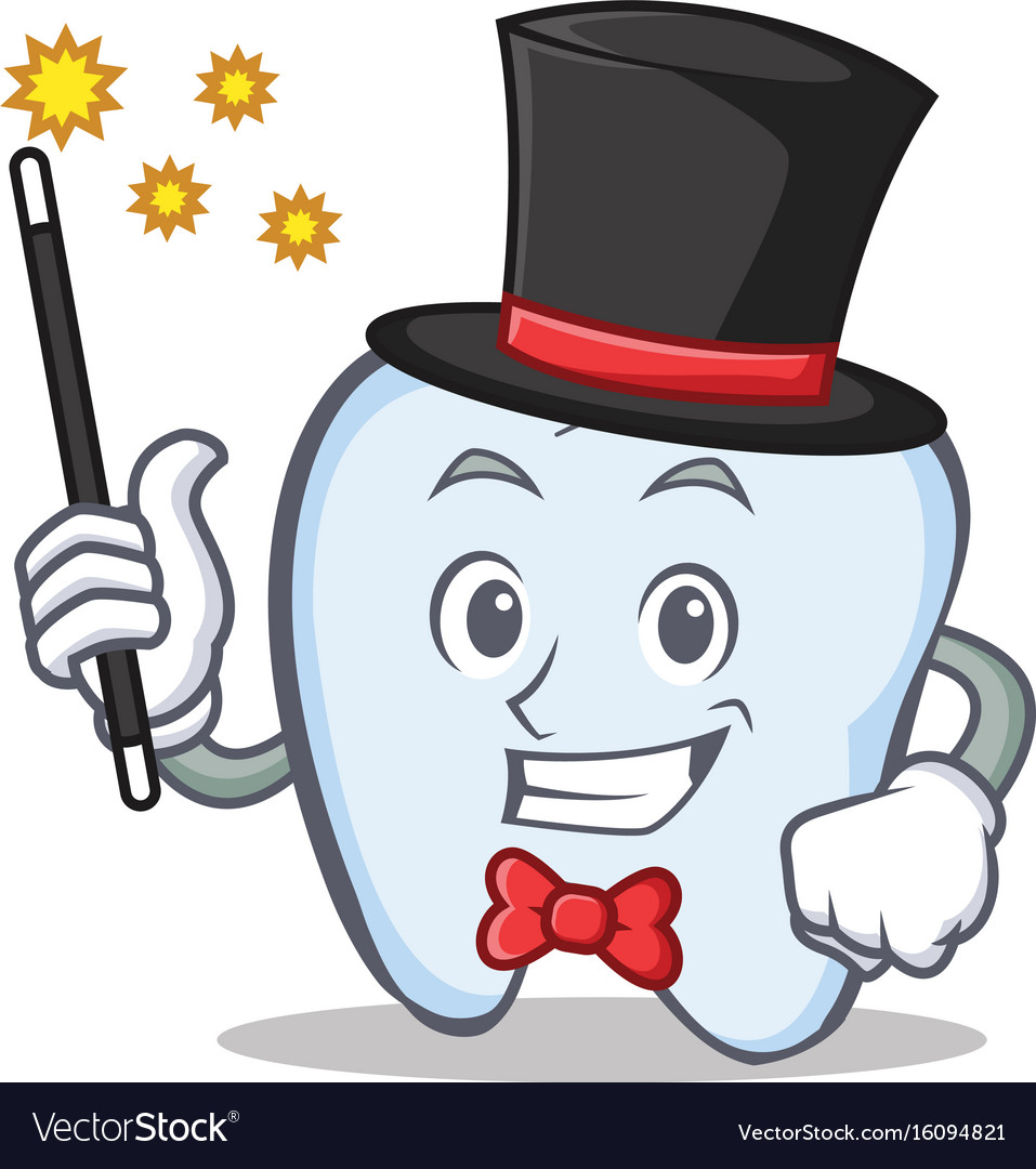 Magician tooth character cartoon style Royalty Free Vector