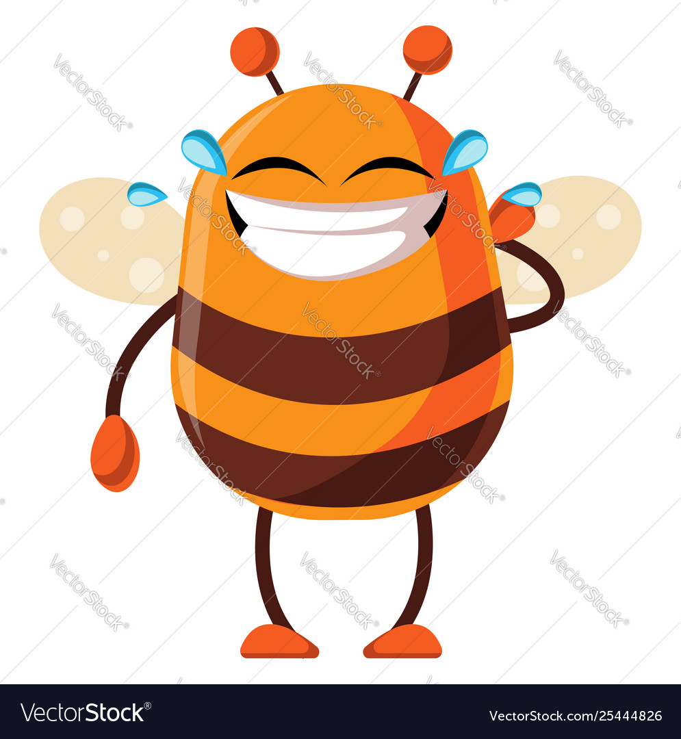 Bee is laughing in tears on white background