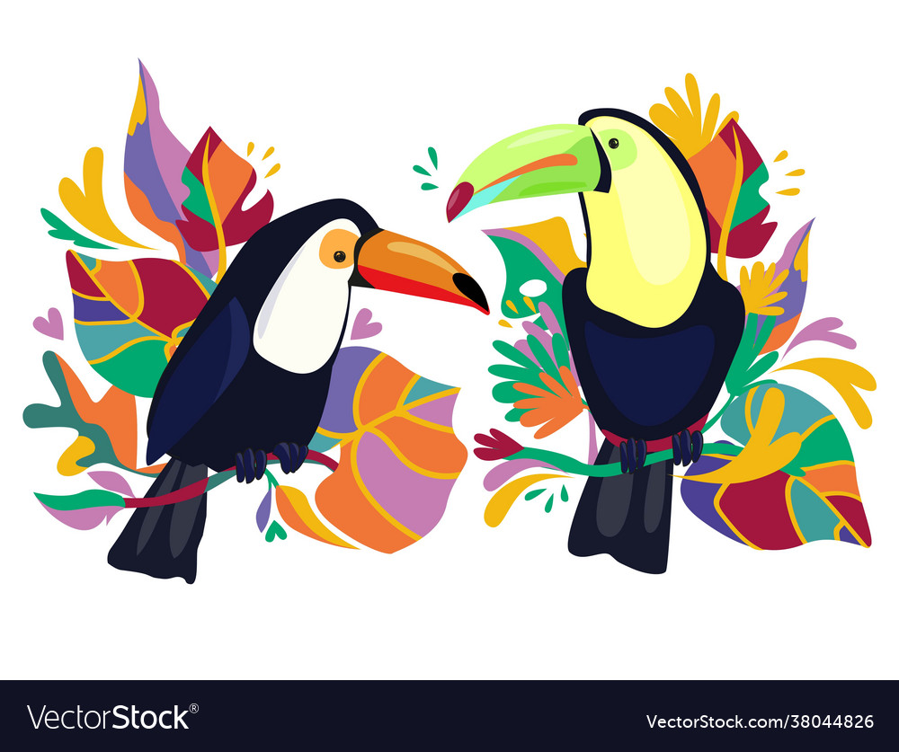 Farbset süßer Toucan mit Sommer tropische vector image Farbset süßer Toucan mit Sommer tropische