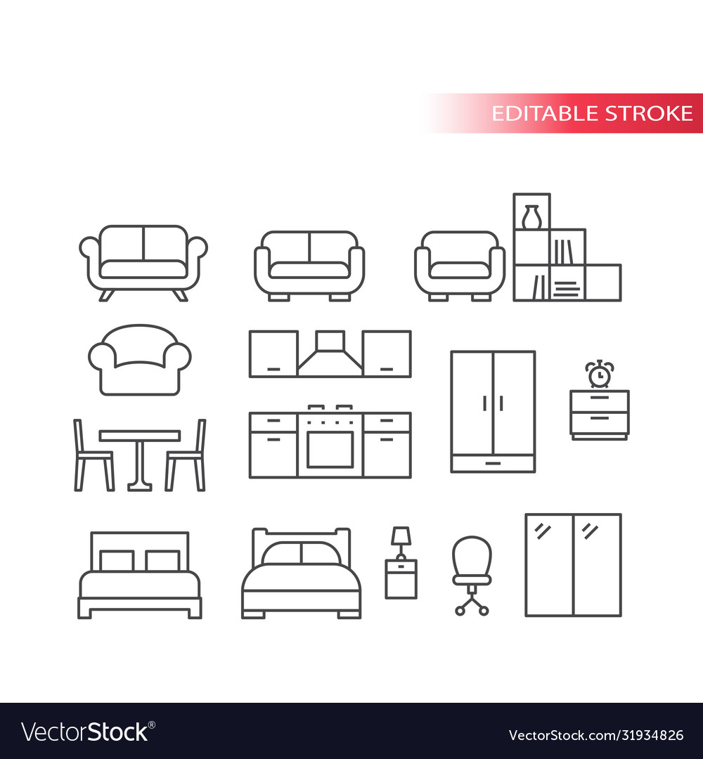 Furniture Home Interior Thin Line Icons Royalty Free Vector