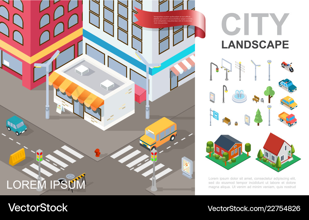 Isometric cityscape composition Royalty Free Vector Image
