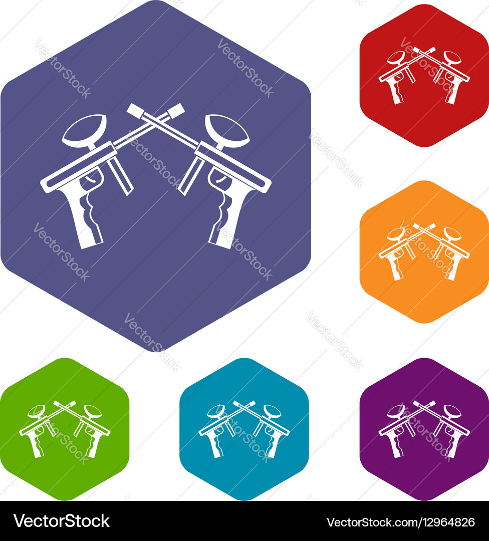 Paintball guns icons set Royalty Free Vector Image