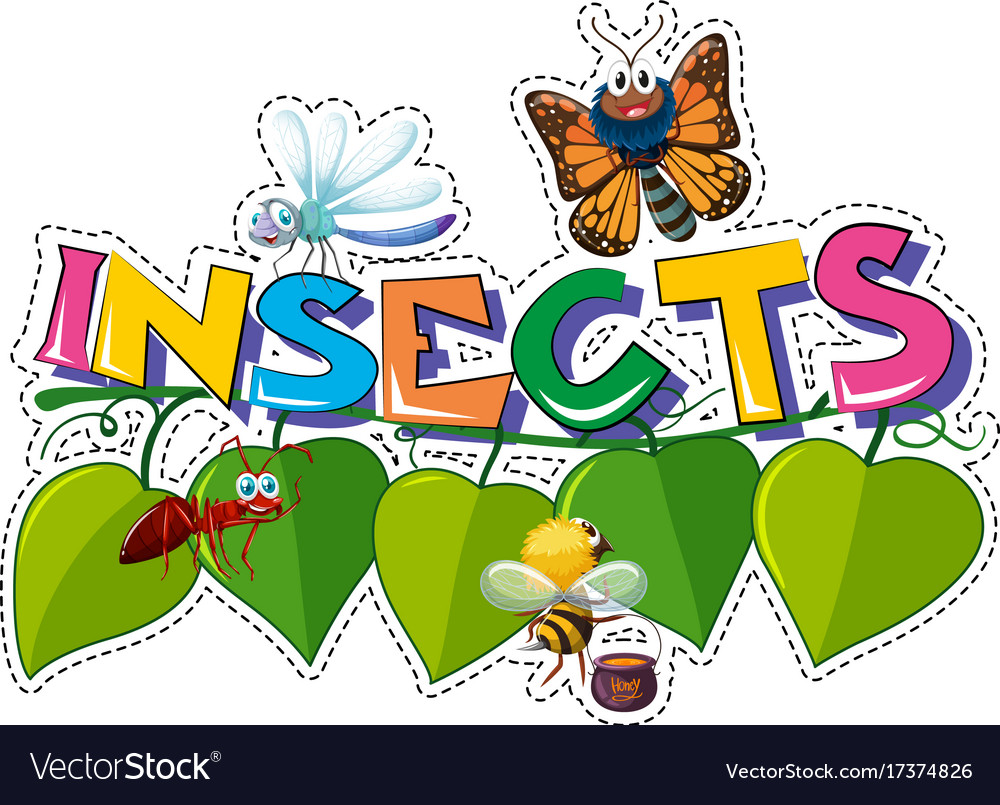 Sticker design for word insects with many bugs Vector Image