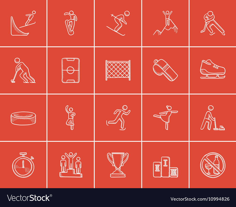 Winter sport sketch icon set