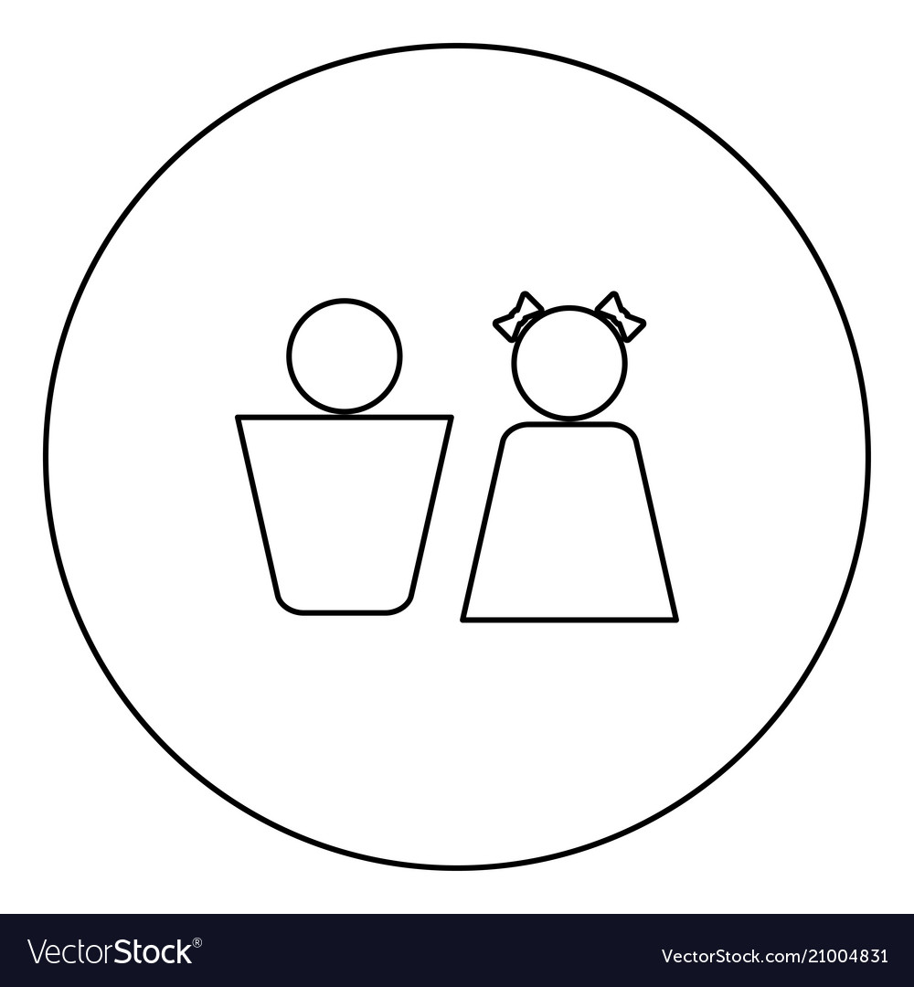 Boy and girl black icon outline in circle image